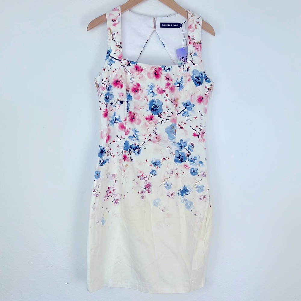 Concept Club Floral Spring Square Neckline & Key Hole Back Dress Size Small NWT